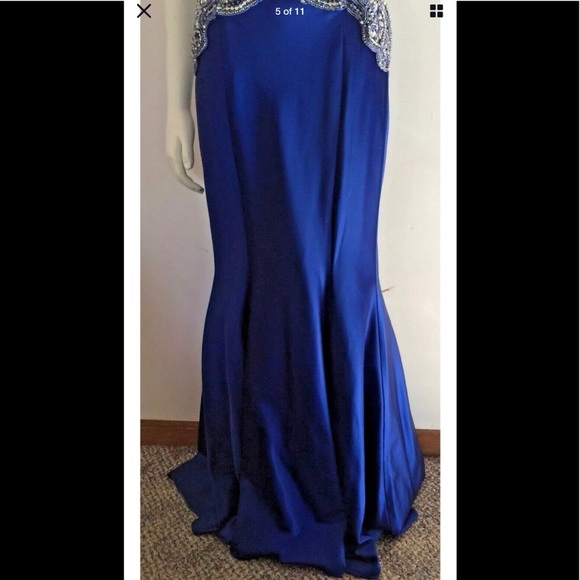 Beaded strapless Blue Silver Maxi Dress Size 44 (US 12) - Picture 8 of 9